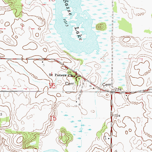 Topographic Map of Saint Peters Church, MN