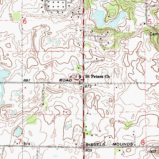 Topographic Map of Saint Peters Church, MN