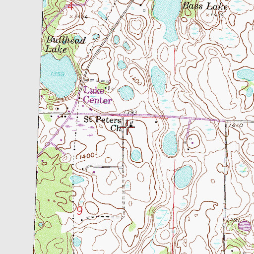 Topographic Map of Saint Peters Church, MN