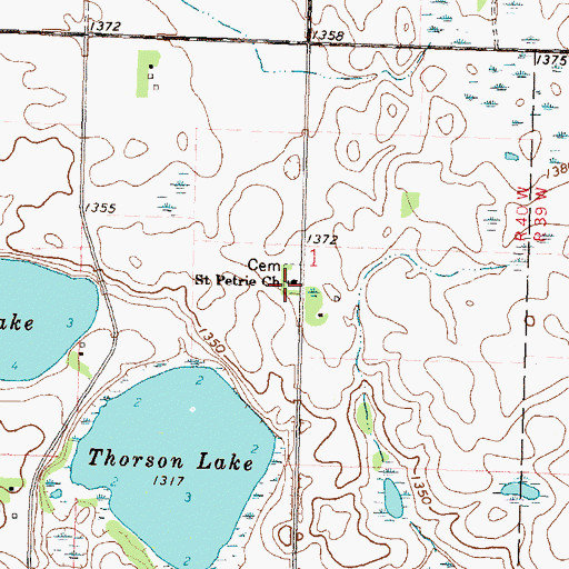 Topographic Map of Saint Petrie Church, MN