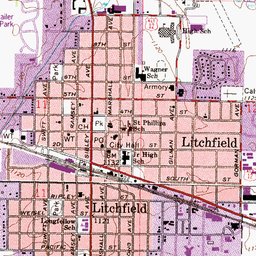 Topographic Map of School of Saint Philip, MN