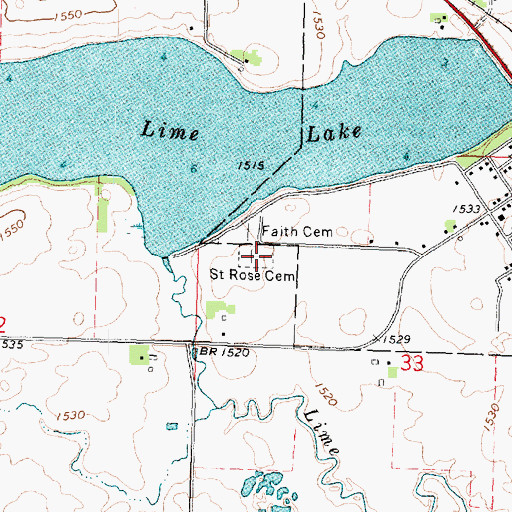 Topographic Map of Saint Rose Cemetery, MN