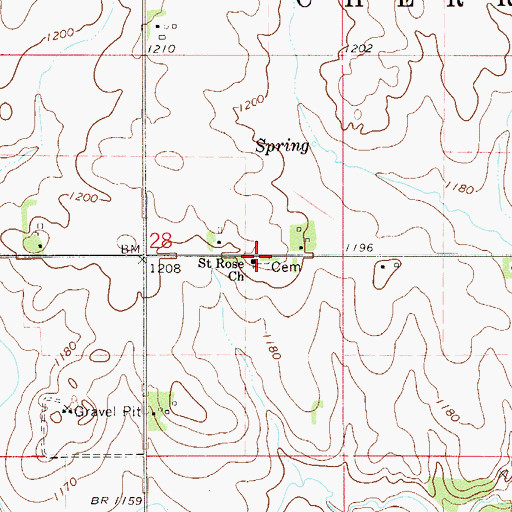 Topographic Map of Saint Rose Church, MN