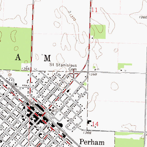 Topographic Map of Saint Stanislaus Cemetery, MN