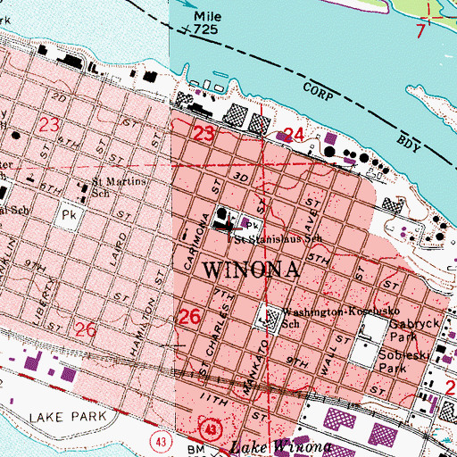 Topographic Map of Saint Stanislaus School, MN