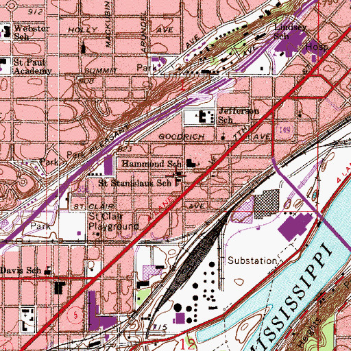 Topographic Map of Saint Stanislaus School, MN