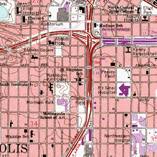 Topographic Map of Saint Stephens School, MN