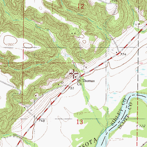 Topographic Map of Saint Thomas Church, MN