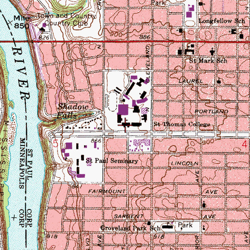 Topographic Map of Saint Thomas College, MN
