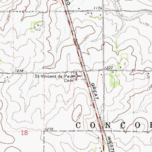 Topographic Map of Saint Vincent de Paul Cemetery, MN