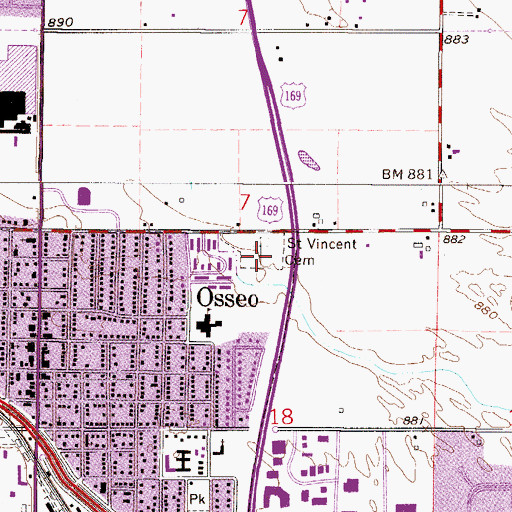 Topographic Map of Saint Vincent Cemetery, MN