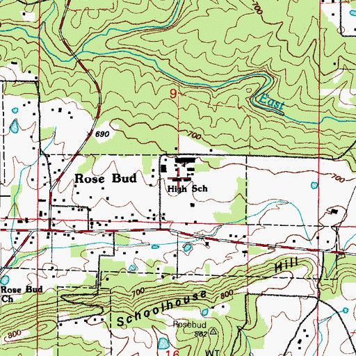 Topographic Map of Rose Bud High School, AR