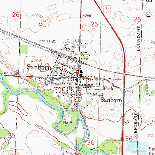 Topographic Map of Sanborn, MN