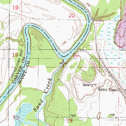 Topographic Map of Sand Creek, MN