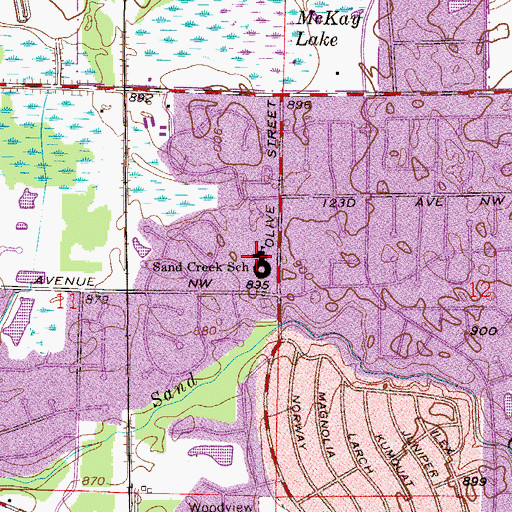 Topographic Map of Sand Creek Elementary, MN