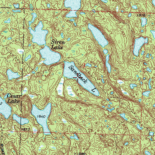 Topographic Map of Sandback Lake, MN