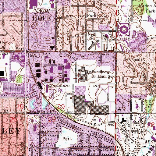 Topographic Map of Sandburg Middle School, MN