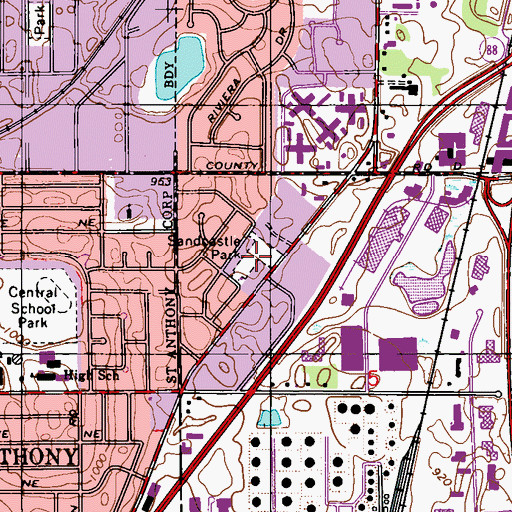 Topographic Map of Sandcastle Park, MN