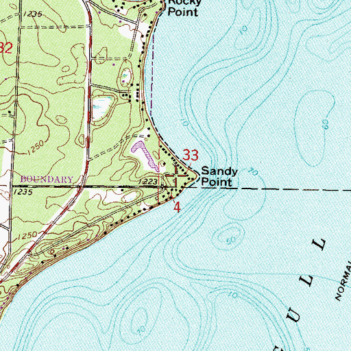 Topographic Map of Sandy Point, MN