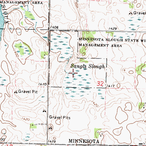Topographic Map of Sangls Slough, MN