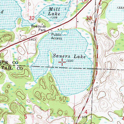 Topographic Map of Sauers Lake, MN