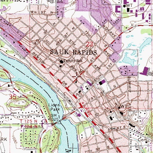 Topographic Map of Sauk Rapids, MN