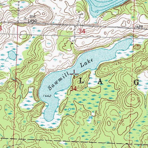 Topographic Map of Sawmill Lake, MN