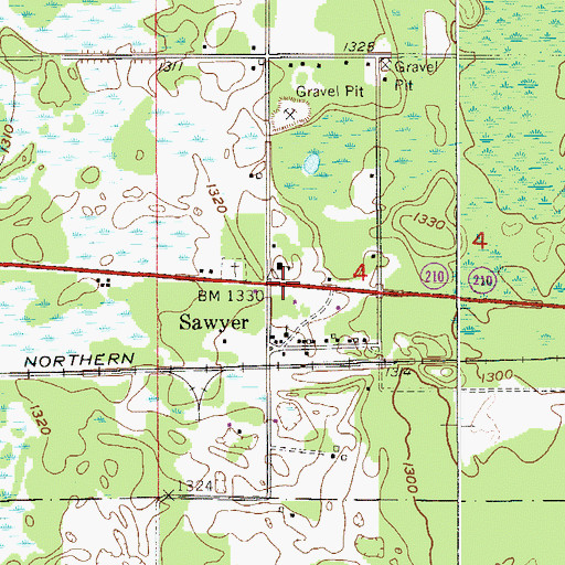 Topographic Map of Sawyer, MN
