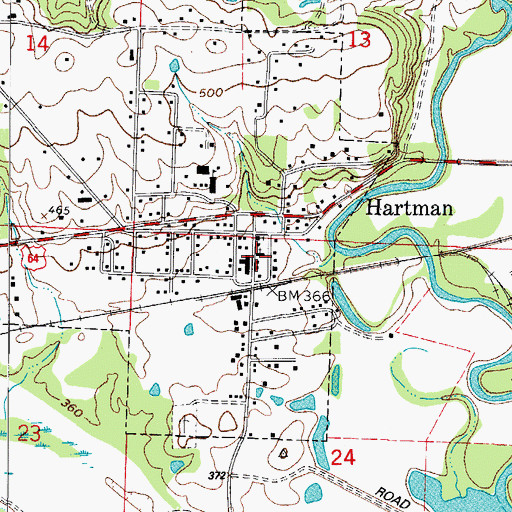 Topographic Map of First Baptist Church of Hartman, AR