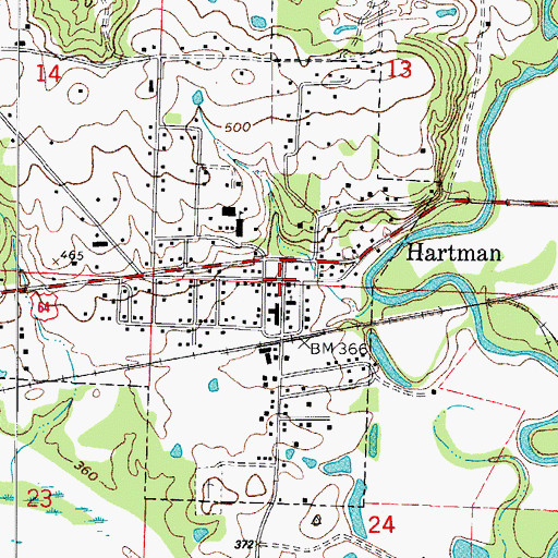 Topographic Map of Hartman United Methodist Church, AR
