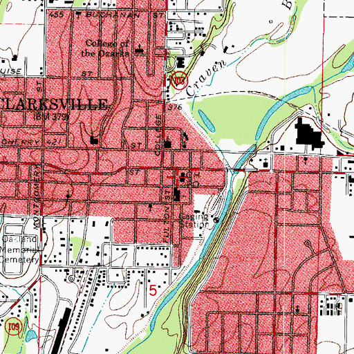 Topographic Map of Johnson County Courthouse, AR