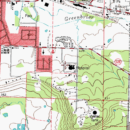 Topographic Map of Johnson Regional Medical Center, AR