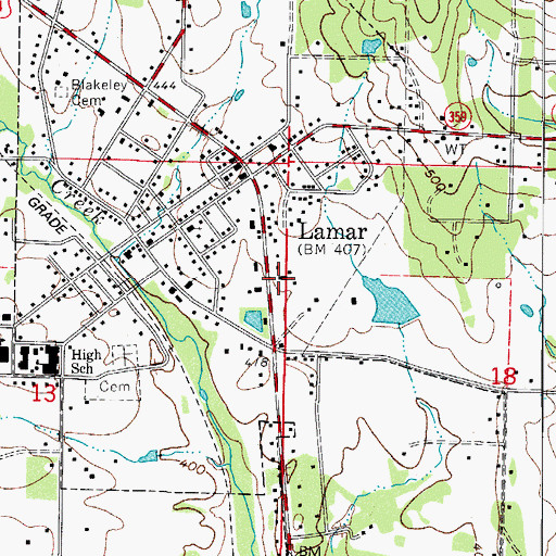 Topographic Map of Lamar Baptist Church, AR
