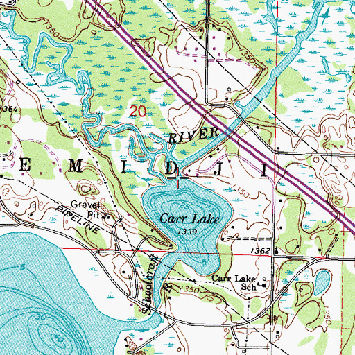 Topographic Map of Schoolcraft River, MN