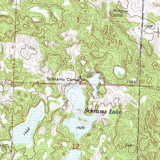 Topographic Map of Schrams Cemetery, MN