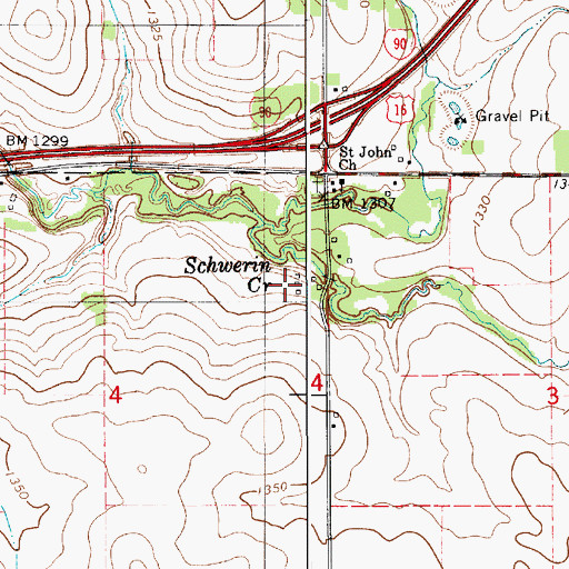 Topographic Map of Schwerin Creek, MN
