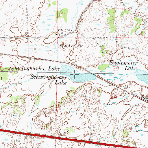 Topographic Map of Schwinghamer Lake, MN