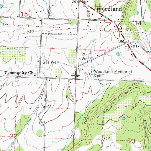 Topographic Map of Woodland Baptist Church, AR