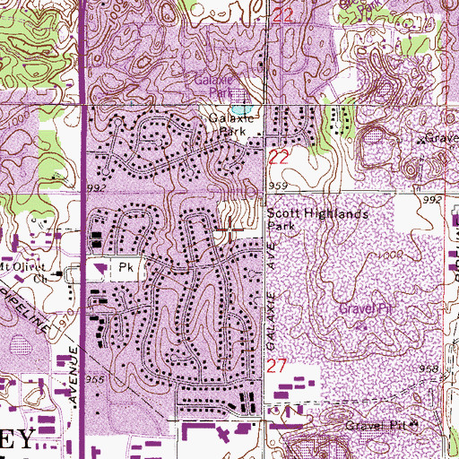 Topographic Map of Scott Highlands Park, MN