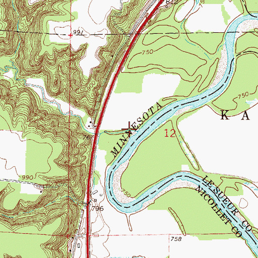 Topographic Map of Sevenmile Creek, MN