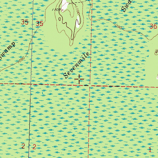 Topographic Map of Sevenmile Swamp, MN