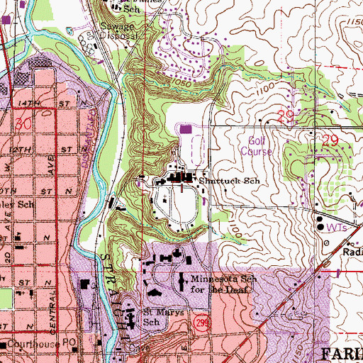 Topographic Map of Shattuck School, MN