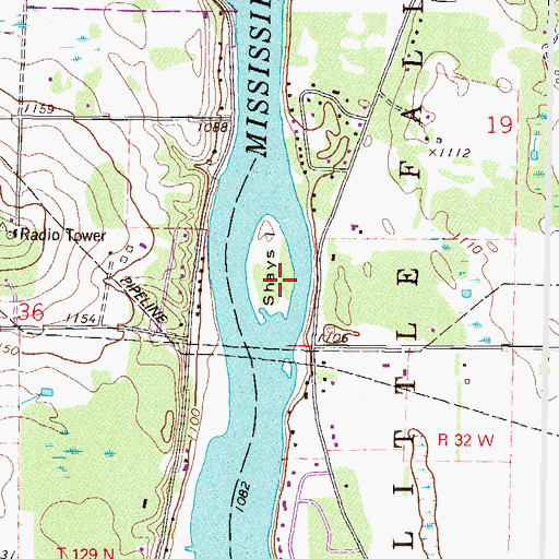 Topographic Map of Shayes Island, MN