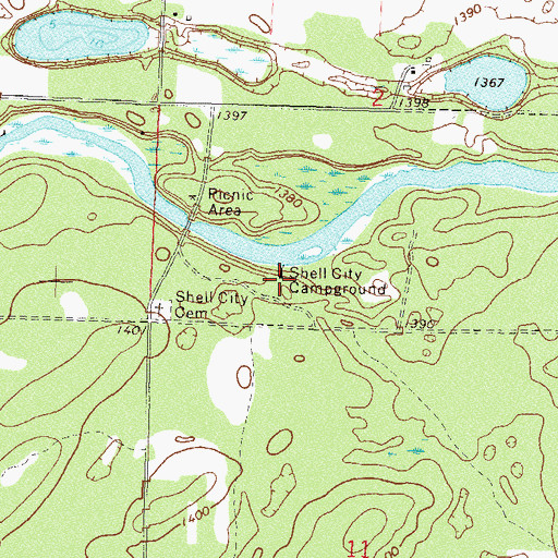 Topographic Map of Shell City Campground, MN