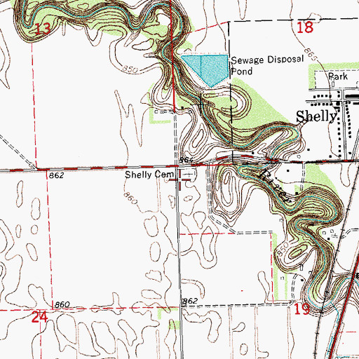 Topographic Map of Shelly Cemetery, MN