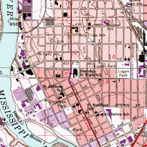 Topographic Map of Sheridan School, MN