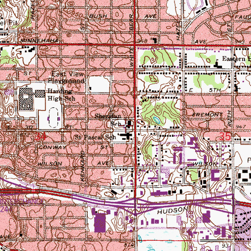 Topographic Map of Sheridan School, MN