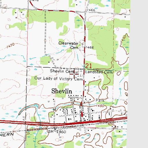 Topographic Map of Shevlin Cemetery, MN
