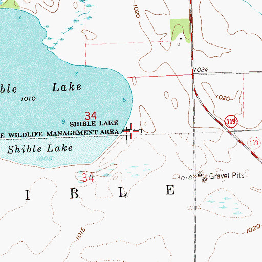 Topographic Map of Shible Lake State Wildlife Management Area, MN