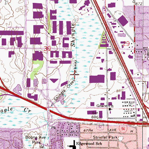 Topographic Map of Shingle Creek Parkway, MN